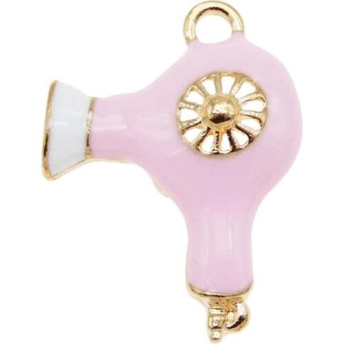 Julie Wang 6PCS Enamel Pink Hair Dryer Charms Alloy Gold Tone Tool Pendant Bracelet Jewelry Making Accessory