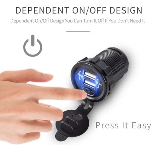12V 24V Dual USB 5V 2.1A Car Charger Adapter With ON OFF Switch Power Cable For Car Boat Marine Truck Motorbike Camper Vehicles