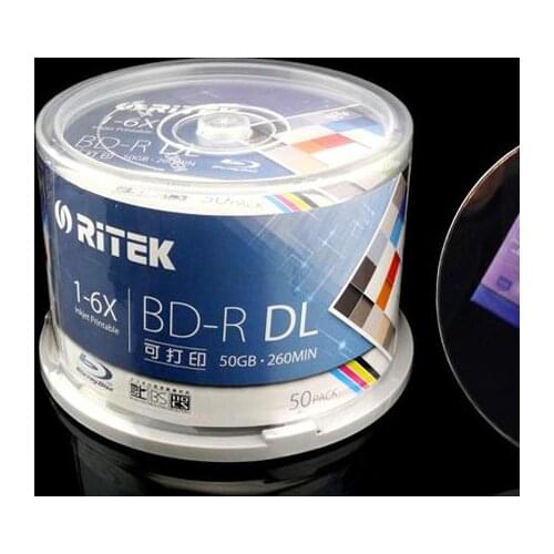 BD-R 50G 50 PCS/Pack - RITEK BD-R 1-6X 50GB BDR Disc Printable Blue-ray BD-R Blank disc 100% genuine Ritek (Taiwan)