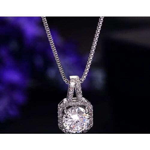 Shiny 2carat CZ Stone Necklaces & Pendants AAA+ Cubic Zirconia White Gold Color Chokers Necklaces For Women Bijoux LN3436