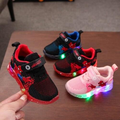 Fall/Winter New Disney Childrens Spiderman Web Surface Rubber LED Lights Boys and Girls Casual Sneakers