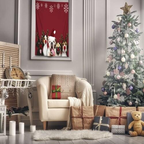 Tapestry Group of Puppies Wearing Christmas Costumes Holiday celebration Photo Red White Brown