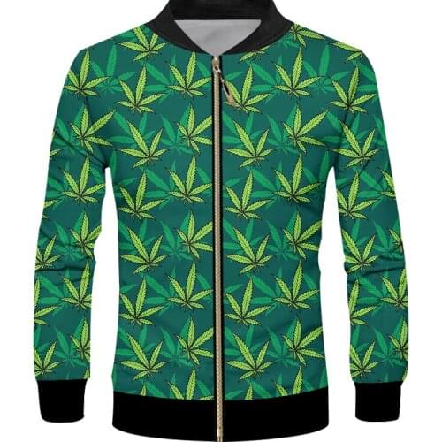 IFPD EU/US Size Green Leaves 3d Printed Man Zipper Jackets Harajuku Weeds Coat Casual Fashion Sweatshirt America Plus Size