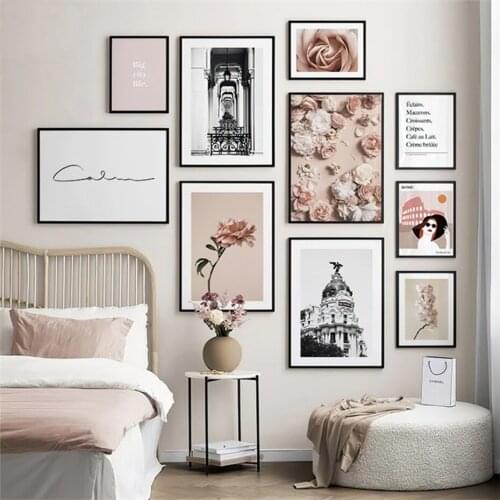 Pink Rose Flower Canvas Painting Nordic Minimalist Quotes Poster Art Prints Modern Living Room Bedroom Wall Pictures Home Decor