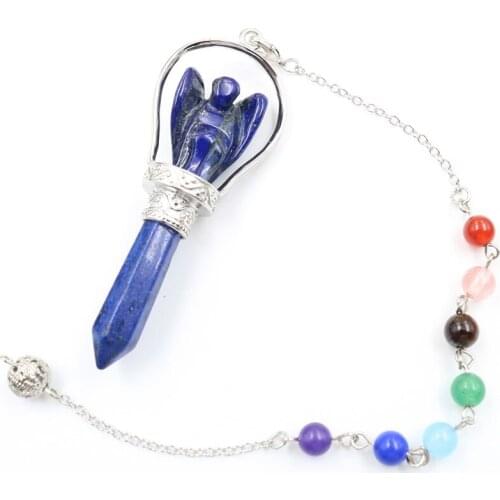 Classic Style Lapis Lazuli Angel Silver Plated Link Chain Sceptre Pendant Amethysts Stone Healing Chakra Reiki Jewelry