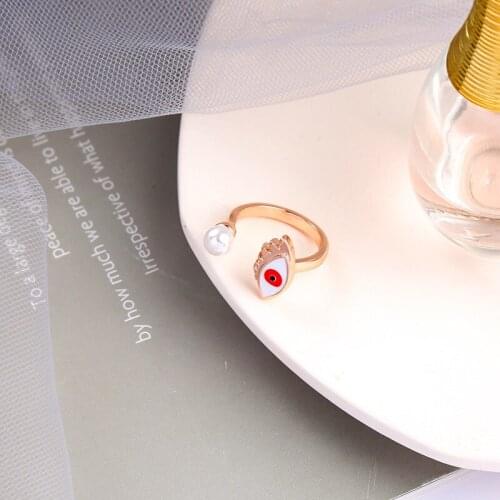 Ring Fashion Personality Drip Glaze Opening Adjustable Pearl Index Finger Ring Eye Ring Niche Design Sense Jewelry Trend