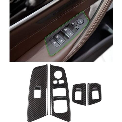 Left Drive ABS Carbon fiber Style Plastic Chrome Window Lift Button Frame Trim for BMW 5 Series G30 2017 2018