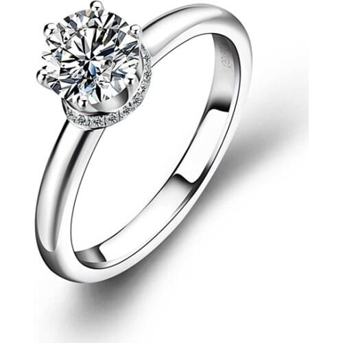 Fashionable Classic Engagement Ring 6 Claws Style 1ct Round Moissanite Setting 18k White Gold Wedding Ring For Women