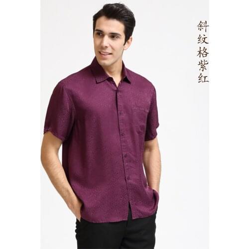 2020 Plus - size mens shirt mulberry silk 100% spring and summer casual shirts with sleeves Cashew grain pale blue L - XXXL