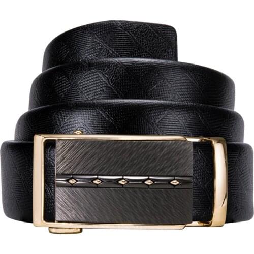 2019 New Men Belt Black Leather Waist Belt Gold Dots Automatic Sliding Buckle Strap Belt Emboss Buckle Belt Barry.Wang WK-2166