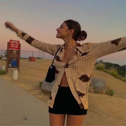 2021 Summer New Casual Shirt Womens Fashion Small Print Fresh Shirt Long-sleeved Shirt Street Fashion Shirt