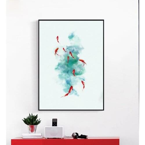 New Chinese Style Minimalist Small Fresh Ink Koi Paintings Abstract Canvas Art Posters and Prints Home Decoration Wall Pictures