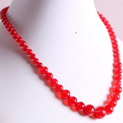 Handmade Beaded Necklace Natural Stone Round Red Jades Necklace for Women Jewelry Gift E013