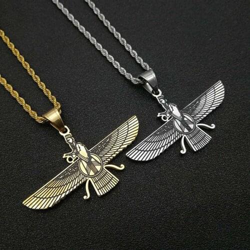 Faravahar Ahura Pendant Necklace Iran Jewelry Stainless Steel Zoroastrian Gold Color Iranian Women Men Jewelry Dropshipping