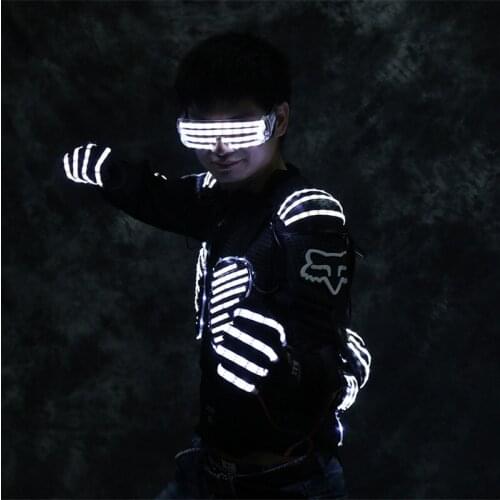 P77 Party dance costumes dj led robot men suit luminous glasses stage performance clothes bar show dress armor outfits gloves dj