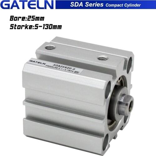 SDA Bore 25mm Double Acting Female Thread Compact Pneumatic Air Cylinder SDA25 Stroke 5-100mm