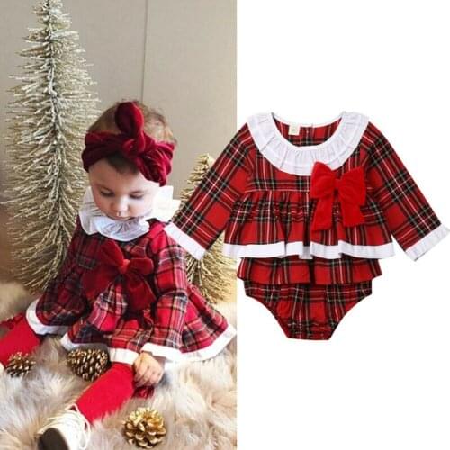 PUDCOCO Xmas Toddler Baby Girl Christmas Romper Dress Bodysuit Plaid Outfit Clothes Support wholesale