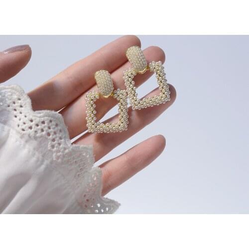 Luxury S925 Silver Needle Design Square Pearl Earrings Temperament Retro Romantic Date To Send Girlfriend Gift Bridal Jewelry