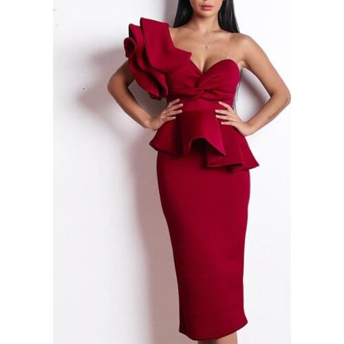 Grosfairy 2021 Lady Sexy Ruffles One Shoulder Fashion Evening Party Dresses New Summer Elegant Cocktail Vestido Women Prom Dress