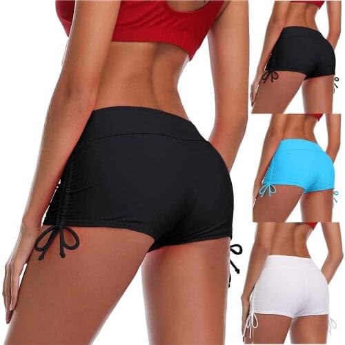 Women Running High Waist Shorts Sexy Ruched Bottoms Drawstring Swim Beach Fitness Brief Shorts Summer Ladies Slim Sports Shorts