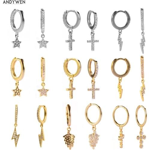 ANDYWEN 925 Sterling Silver Star Light Drop Earring Piercing Ohrringe Circle CZ Zircon Pave Pendiente Loops Round Women Jewelry