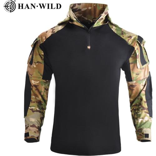 Tactical Hooded Camo Uniform Military Shirt Army Fan CS Field Shooting Training Combat Tops Men Outdoor Sport Hiking Shirts