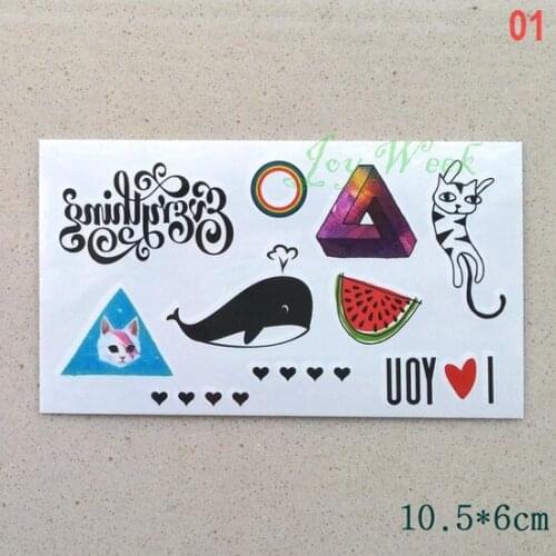 Waterproof Temporary Tattoo sticker cute cat whale tattoo cartoon tatto stickers flash tatoo fake tattoos for kids girl child