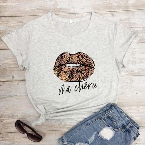 Colored Ma Cherie Leopard Lips T-shirt Aesthetic Women Graphic Tees Tops Summer Fashion Short Sleeve Tumblr Hipster Tshirt Femme