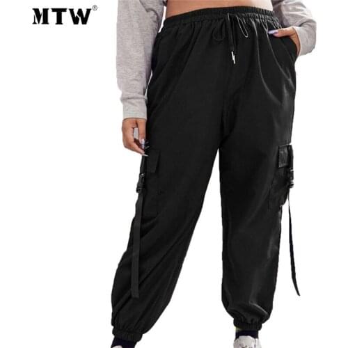 Womens Cargo Pants Casual Solid Pocket Pants Harajuku Drawstring Office Trousers 2021 Spring Loose Elastic High Waist Trousers