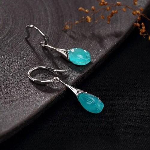 New Fashion Amazonite Orchid Pure 925 Sterling Silver Earrings For Women Top Quality Gemstone Earrings Vintage Jewelry For Party