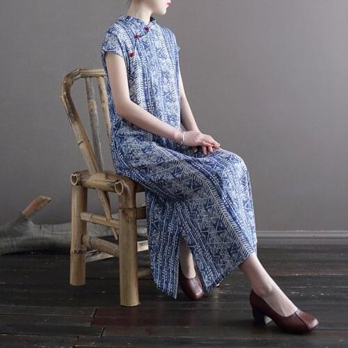 Women Loose Cotton Linen Qipao Dress Ladies Vintage Cheongsam Dresses Female 2020 Summer Cotton Flax Dress
