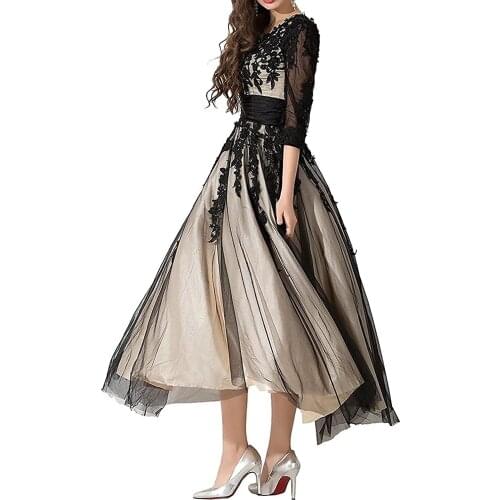 Womens Tulle Mommy Prom Evening Dress Lace Tea Long Bridal Dress Colored Wedding Dress Back Tie Dinner Costume