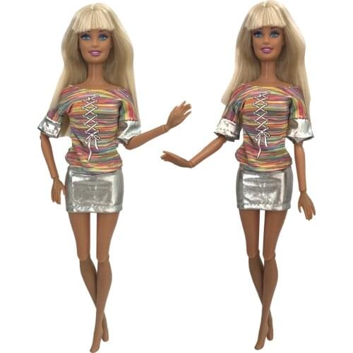 NK 1 Set Doll Noble Short-sleeved Bowknot Blouse Fashion Bag Skirt Daily Suit Suitable For Barbie Accessories Doll Girl Gift 8X