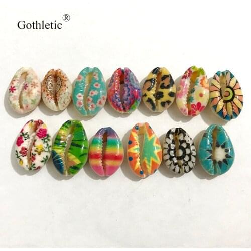 12pcs/lot Multi Floral Prints Natural Puka Cowrie Sea Shell Loose Beads for DIY Jewelry Making Connectors Charms Wholesale 2019