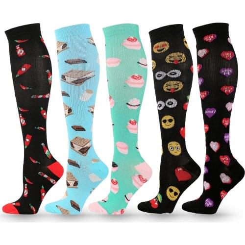 2021 New Cartoon Compression Stockings For Men Women Nylon Smiley Pattern Compress Socks Cycling Sock Prevent Varicose Veins
