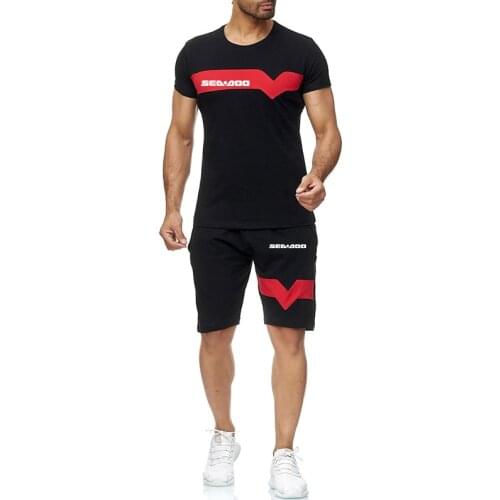 2021 Sea Doo Seadoo Moto Casual Running Men Set Print Suits Short Sleeve T-shirt + Sports Custom Quick Drying 2 Piece Clothes