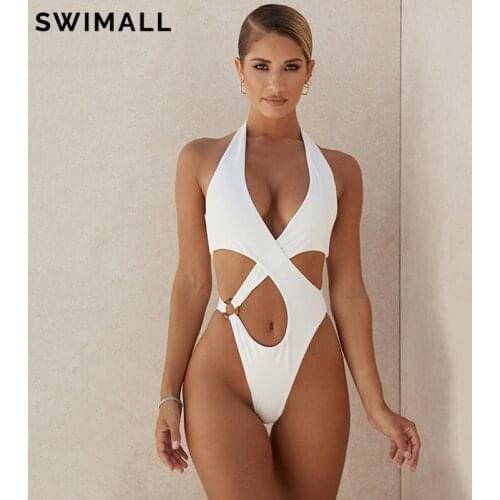 2021 Sexy Hollow Out Swimwear Women One Piece Swimsuit Female Push Up Bathing Suit Black White Backless Swimming Suit Monokini
