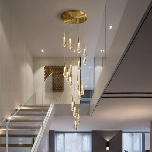 30 creative crystal glass LED drop chandelier modern duplex staircase crystal chandelier