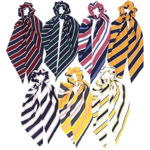 50pcs/lot DIY Simple Multi Stripe Fabrics Rubber Band Elasticity Long Ribbon Ponytail Hair Bands Styling Tool Accessory HA1653