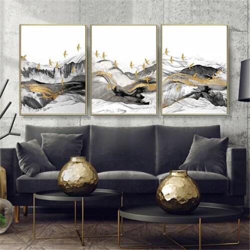 Abstract Art Landscape Gray Golden Combination Painting Wall Art Picture Canvas Poster Print For Living Room Home Decoration