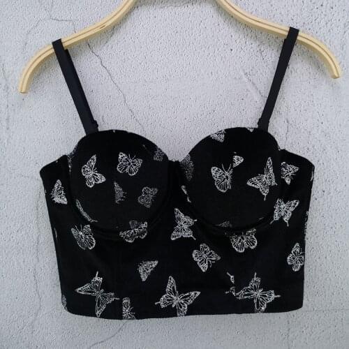 Retro Velvet Butterfly Bright Silk Crop Top 90s Gothic Egirl Clothes Aesthetic Cropped Tank Tops
