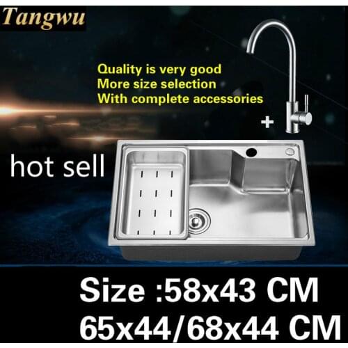 Free shipping Standard kitchen sink of high quality food-grade 304 stainless steel single slot hot sell 58x43/65x44/68x44 CM