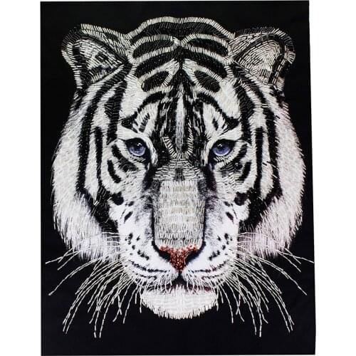 Large Fashion Tiger Head Patch Handmade Beads Applique Punk Rock Jacket Back Badges Sew on Craft Sewing Supplies 1 piece