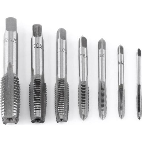 Hot Sale 7Pcs/Lot Steel Metric Thread Steel Tap Tapping Tool M3-M12 Spiral Point Straight Fluted Screw Taps ool Hand Tap Drill