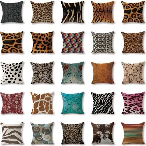 Hot Sale Pillow Cushion Case Leopard Wood Grain Throw Pillows Farmhouse Large Cotton Linen Housew Decor Printing Pillow Case