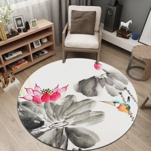 Chinese Style Carpet Ink Drawing Flower Round Rugs Living Room Coffee Table Carpet Home Girls Decor Bedroom Area Sofa Room Rug