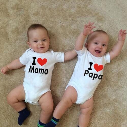 Newborn Baby Clothes Short Sleeve Girl Boy Clothing I Love Papa Mama Design 100% Cotton Rompers de bebe Costumes White