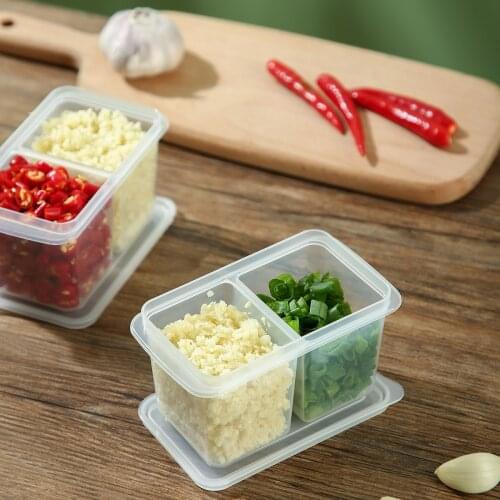 2 Grids Fresh-Keeping Box Small Onion Ginger Garlic Separated Food-Grade Plastic Household Refrigerator Storage