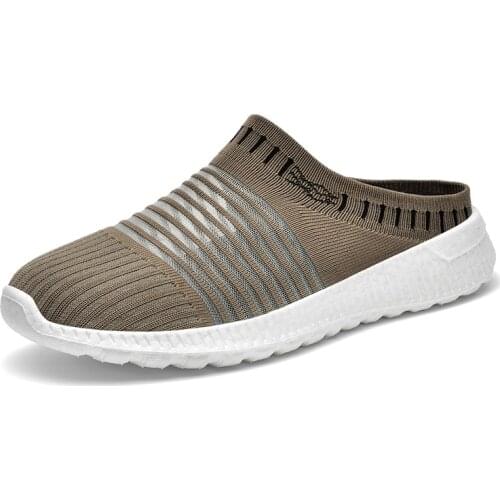 2021 Summer Men Half Slippers Mesh Breathable Casual Sneakers Drag Flats Shoes Slip-On Walking Tenis Masculino Zapatos Adult