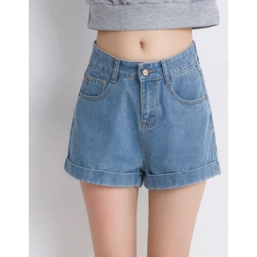 Summer female high waist denim shorts crimping wide leg loose large size thin Women Short Jeans Z2160
